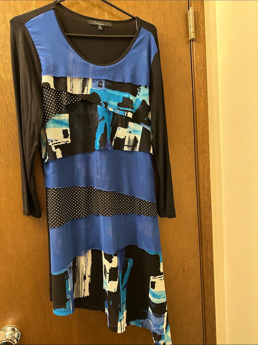 Calesas Blue & Black Abstract Panel Tunic Dress